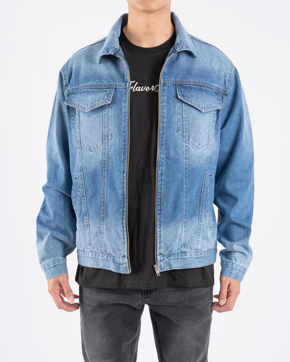 FJ Zipped Denim Jacket Light Blue