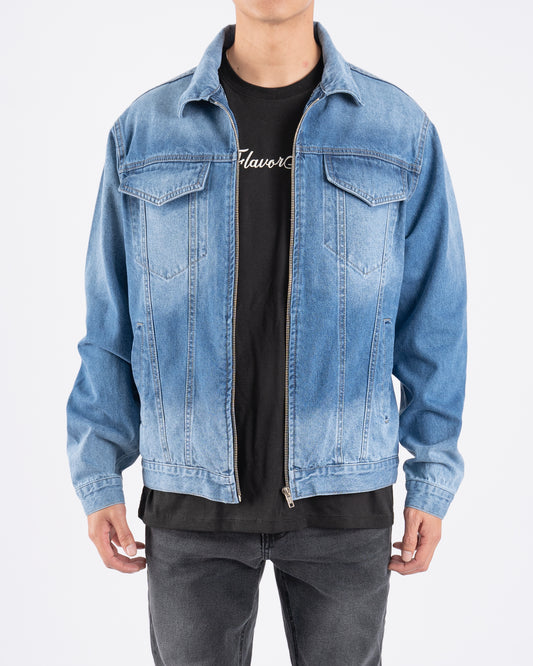 FJ Zipped Denim Jacket Light Blue