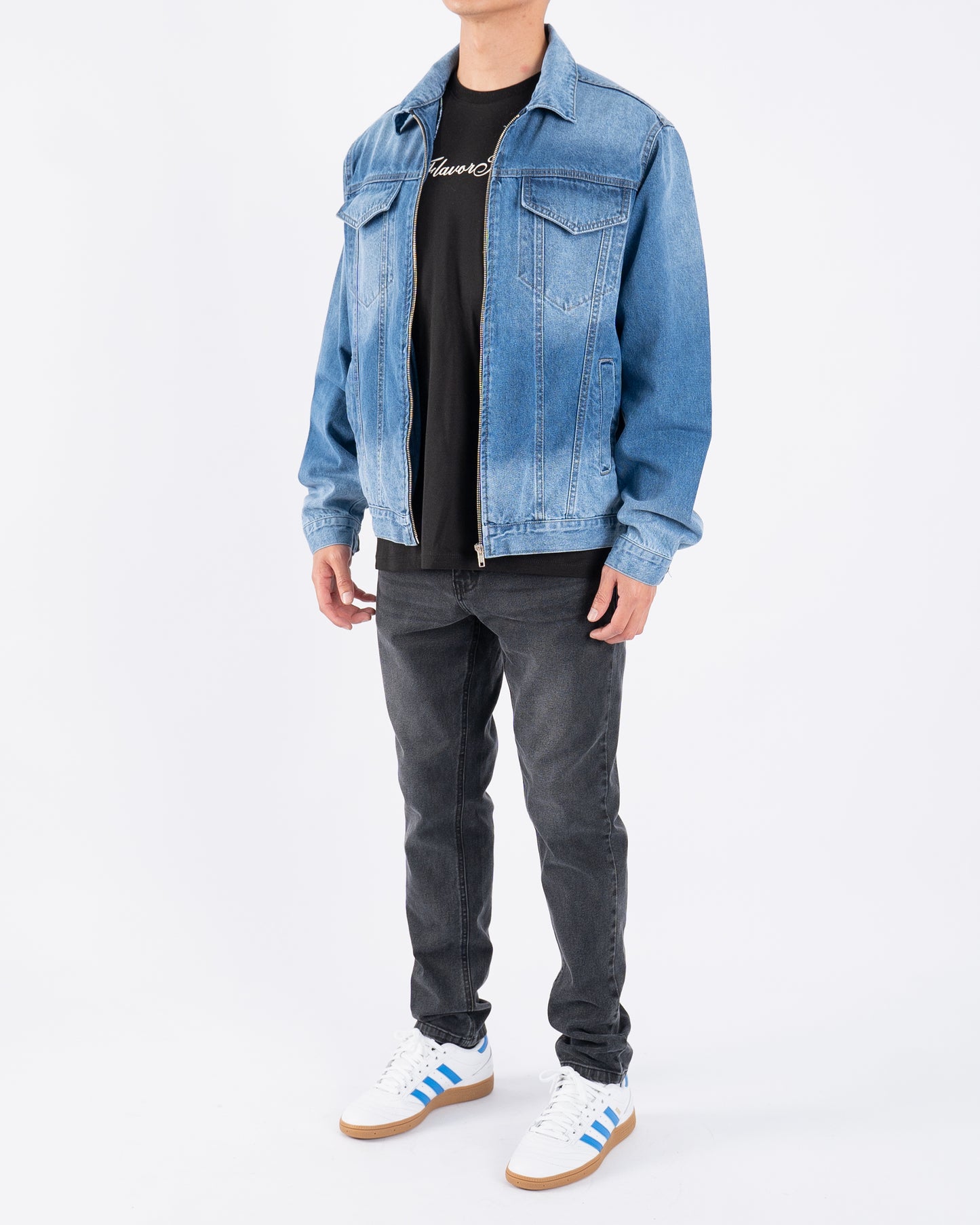 FJ Zipped Denim Jacket Light Blue