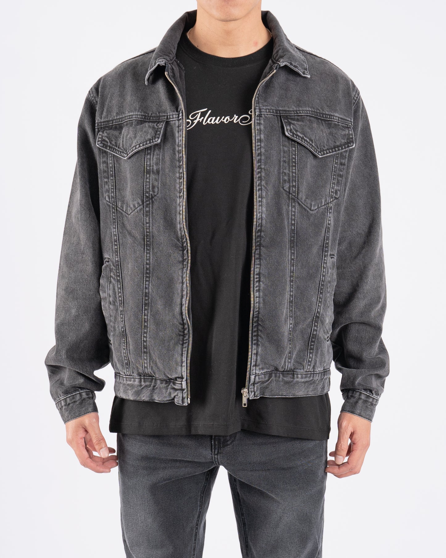 FJ Zipped Denim Jacket Grey