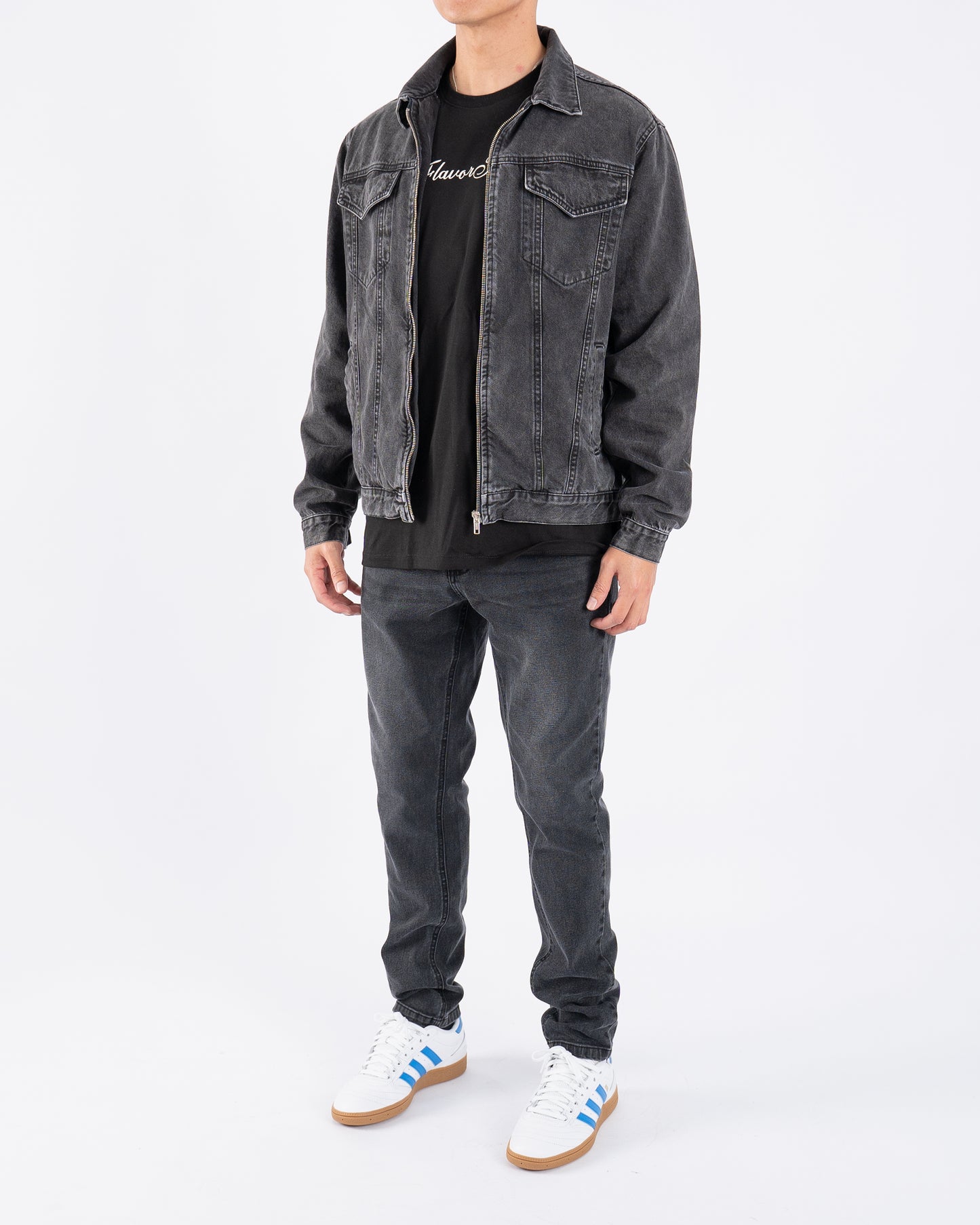 FJ Zipped Denim Jacket Grey