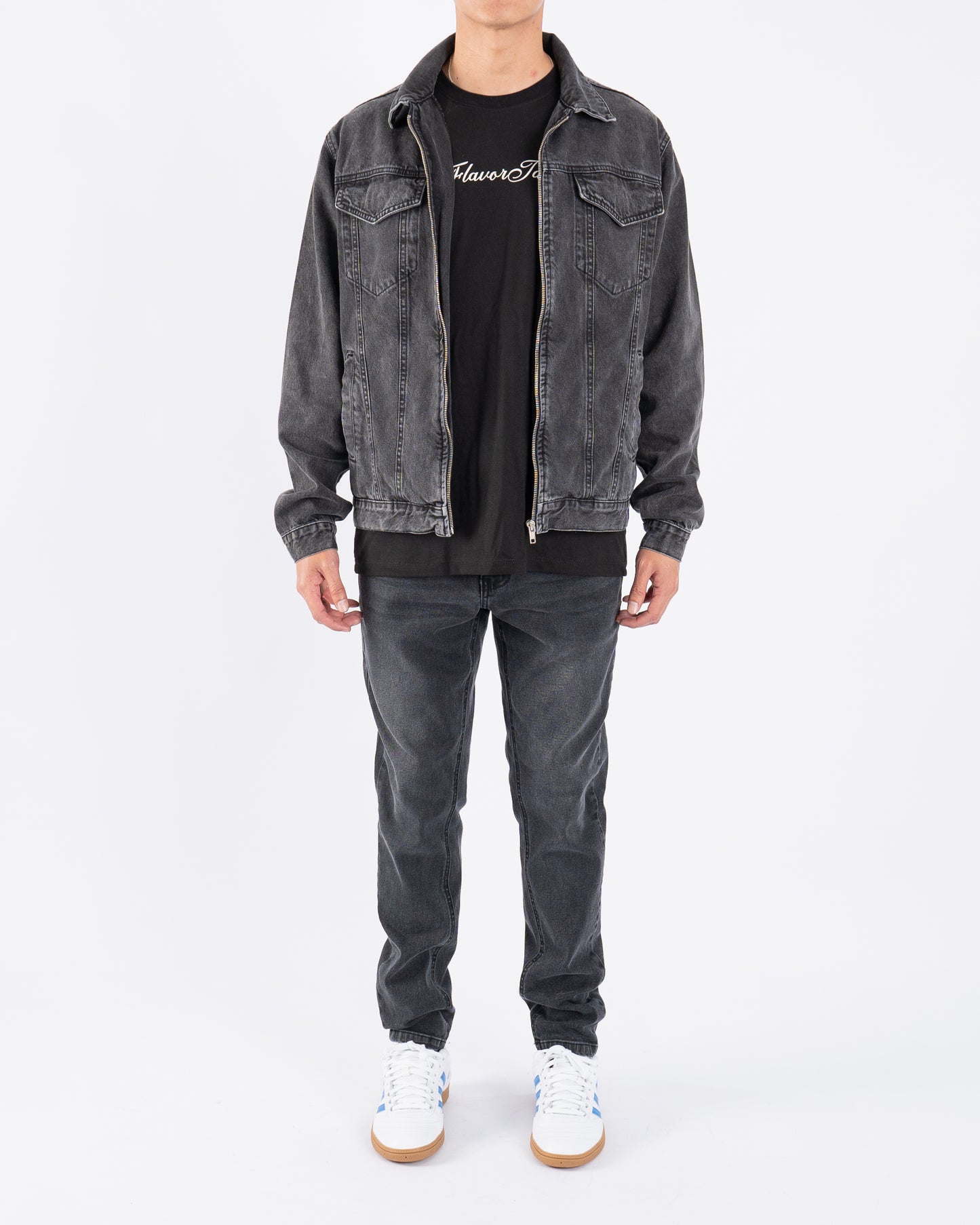 FJ Zipped Denim Jacket Grey