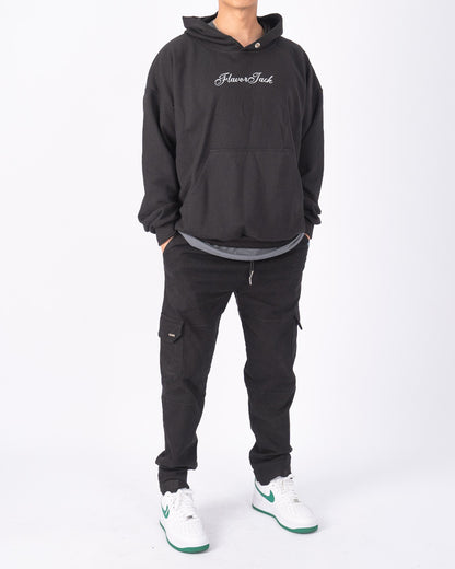 Script Oversize Hoodie Black